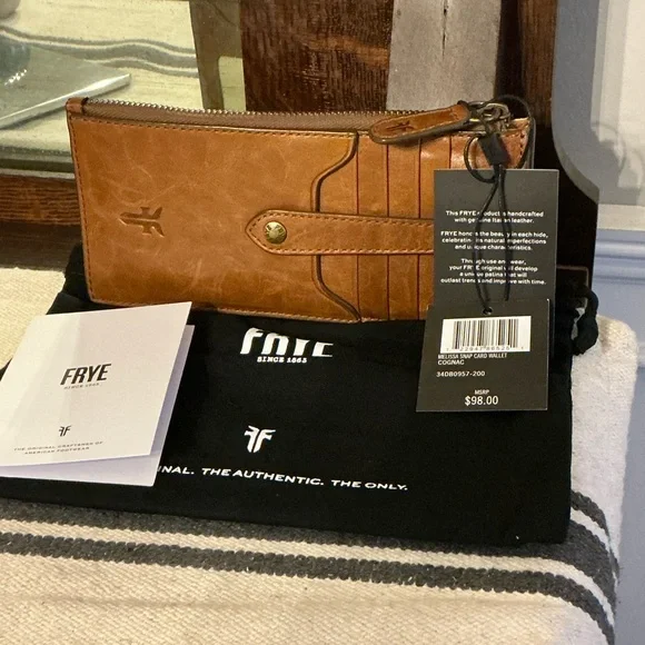 *FLASH SALE* NWT Frye Melissa Leather Snap Card Wallet Cognac Brown Retail $98 - Picture 9 of 12